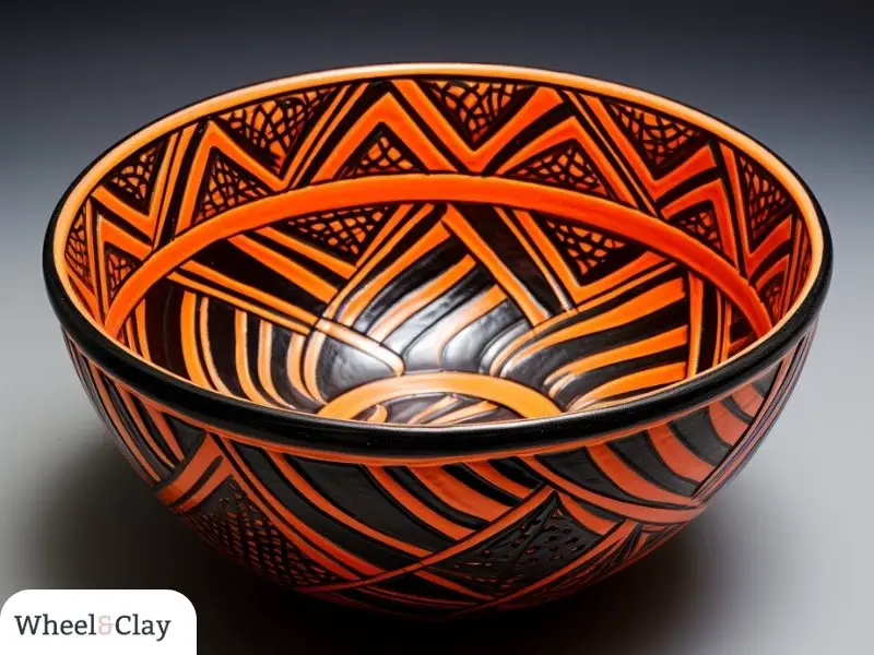 Inside of bowl painted orange and black