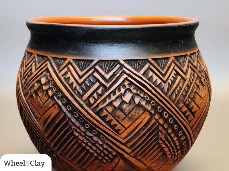 pottery bowl with sgraffito technique