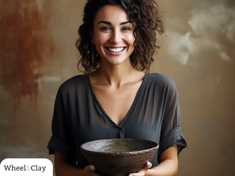 woman holding pottery bowl